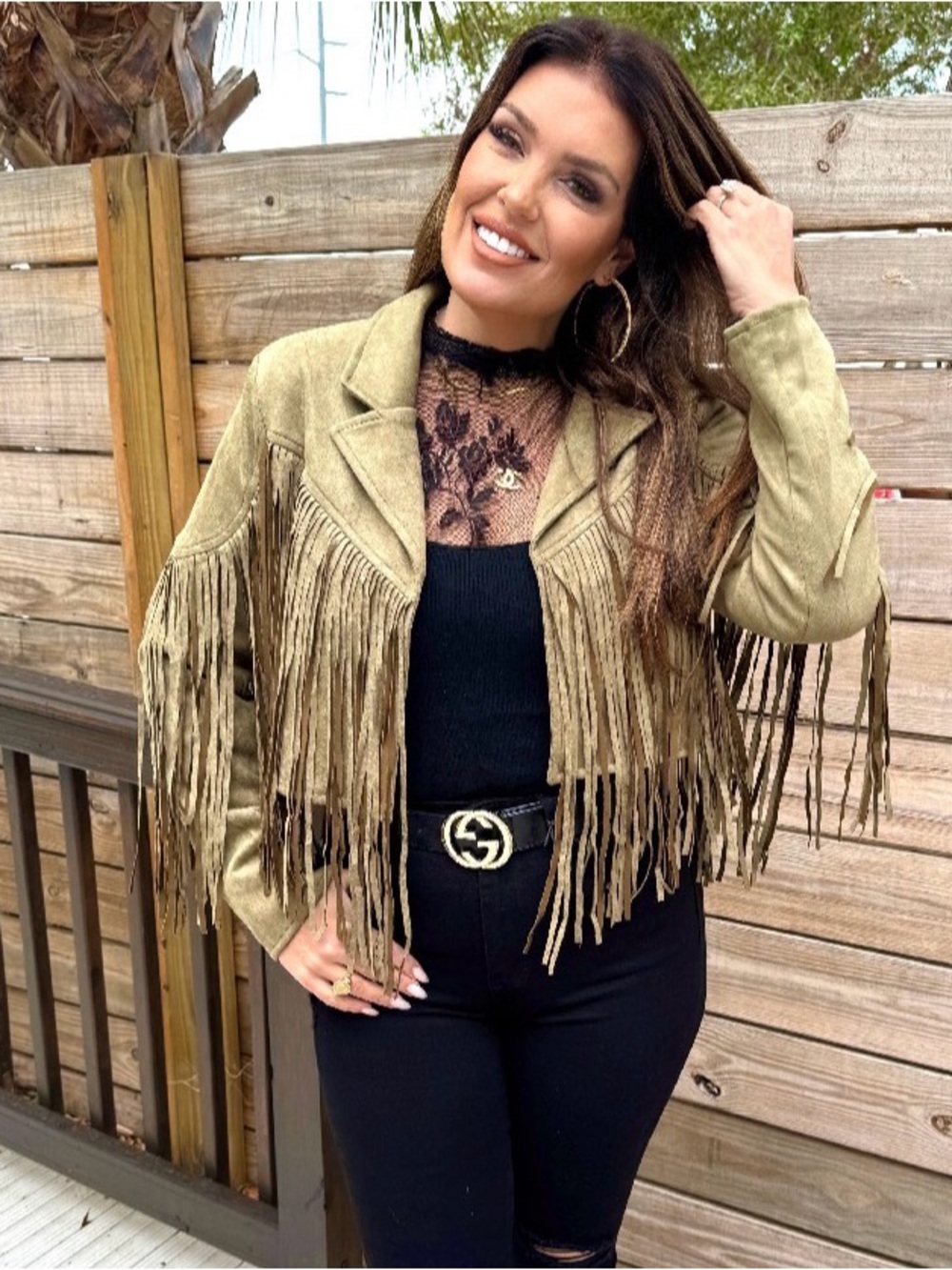 Veveret Olive Fringe Suede Moto Jacket NWT, Large